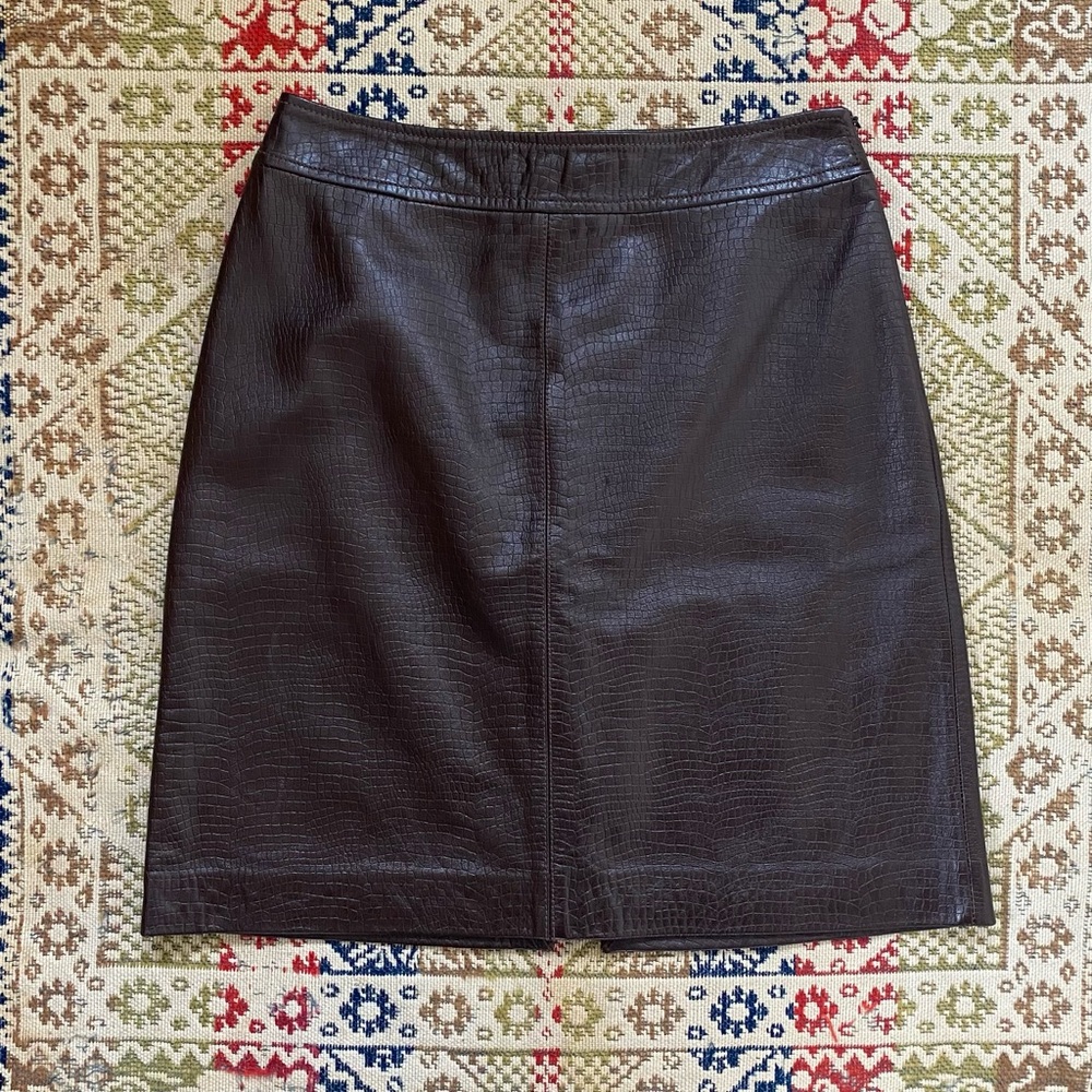 Vintage Y2K Leather Skirt Chocolate Brown Embossed Reptile Small 4
